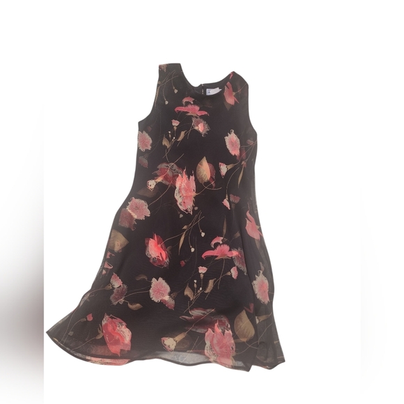 Vintage Chiffon Floral Dress 90s Brown Midi Sundress Y2K Sleeveless 12P - Picture 1 of 4